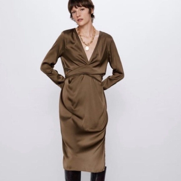 Dresses & Skirts - Elegant Brown Satin Dress
